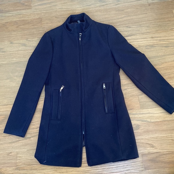 Zara Man Navy Zip Up 3/4 Length Coat Size Small - Picture 2 of 5